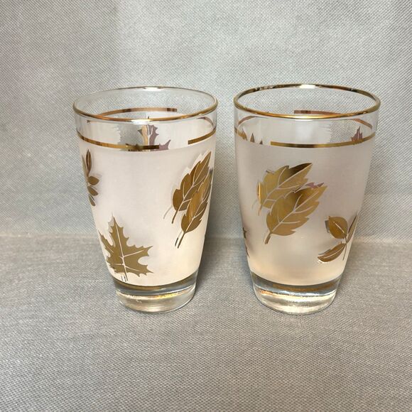 Vtg 1960 Libbey Golden Foliage Frosted Tumblers Drink Glasses 8 oz-Set 8 Barware - Picture 5 of 11